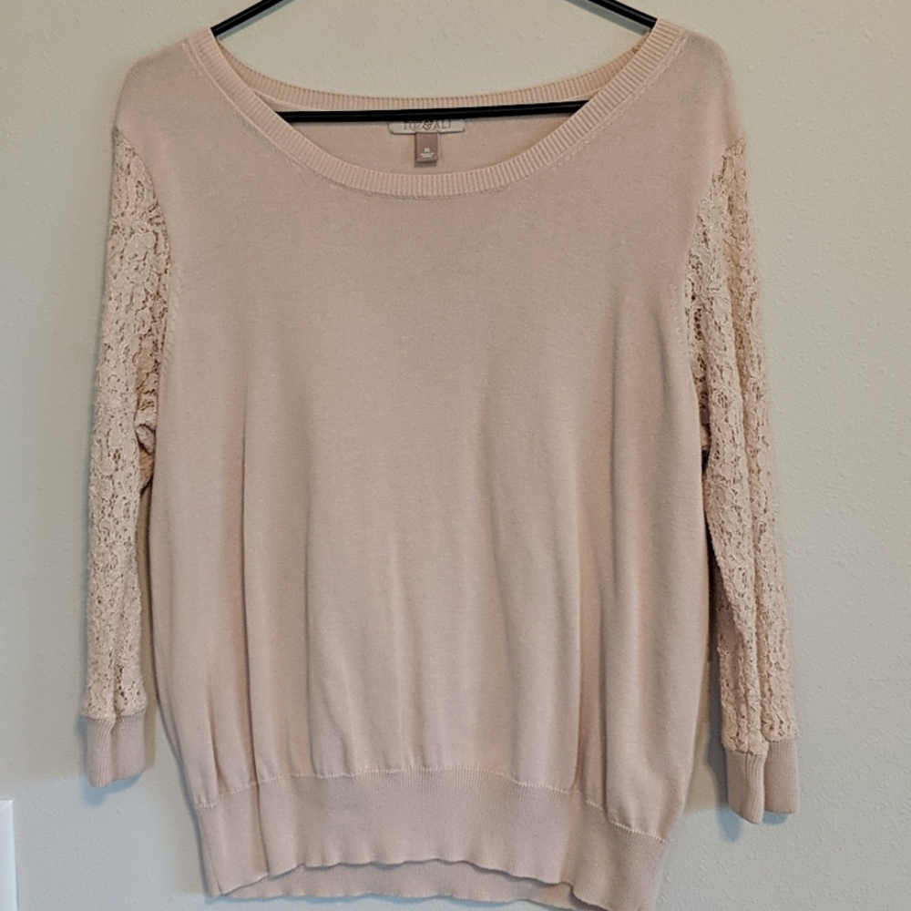 Roz & Ali pink 3/4 lace sleeve